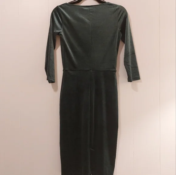 H&M Dark Green Velvet Dress, Size XS - Picture 4 of 5